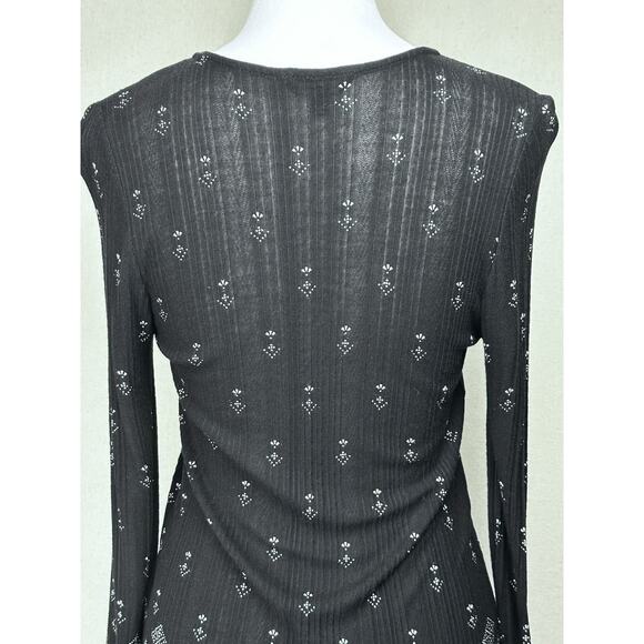 Lucky Brand Top Womens S Black Geometric Tie V-Neck Viscose Boho Peasant Blouse - Picture 6 of 16